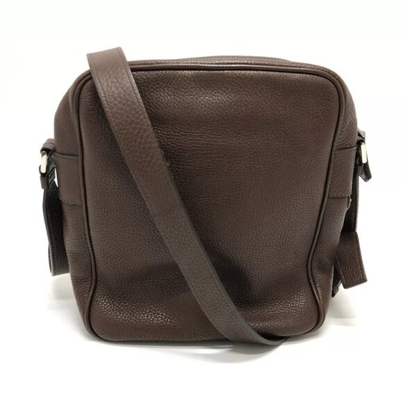 Auth PRADA Triangle logo Bicolor Bag Shoulder Bag Leather Brown/Beige - Picture 1 of 14